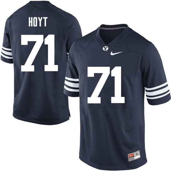 Men #71 Austin Hoyt BYU Cougars College Football Jerseys Sale-Navy